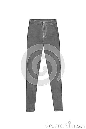 Grey skinny high waist jeans pants, isolated on white background Stock Photo